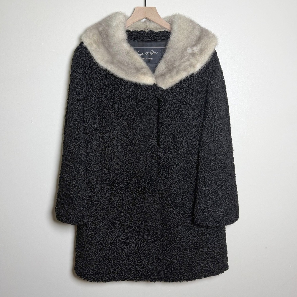 Eatons of Canada Vintage Persian Lamb Fur Coat Mink Collar Black 1017 Size 16‎